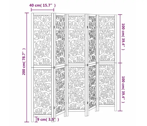 5-Paneļu Istabas Aizslietnis, Balts, Paulonijas Masīvkoks Vidaxl