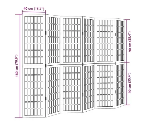 6-Paneļu Istabas Aizslietnis, Melns, Paulonijas Masīvkoks Vidaxl
