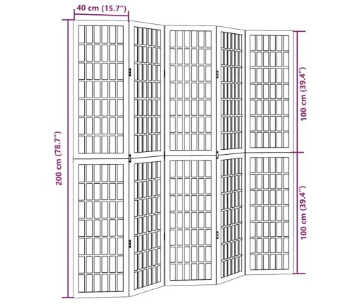 5-Paneļu Istabas Aizslietnis, Balts, Paulonijas Masīvkoks Vidaxl