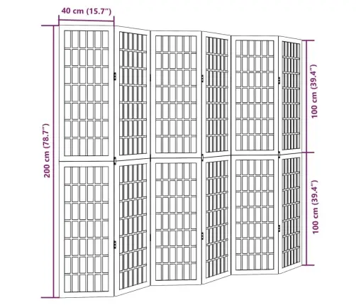 6-Paneļu Istabas Aizslietnis, Balts, Paulonijas Masīvkoks Vidaxl
