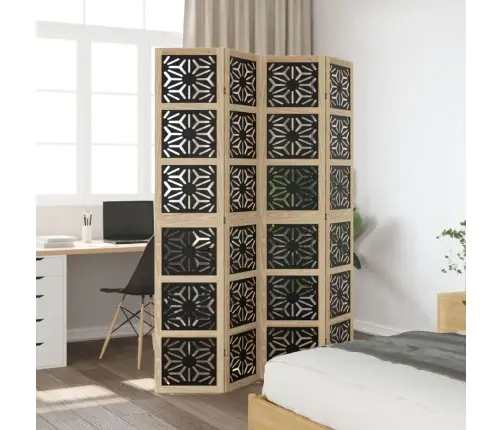 4-Paneļu Istabas Aizslietnis, Brūns Un Melns, Masīvkoks Vidaxl