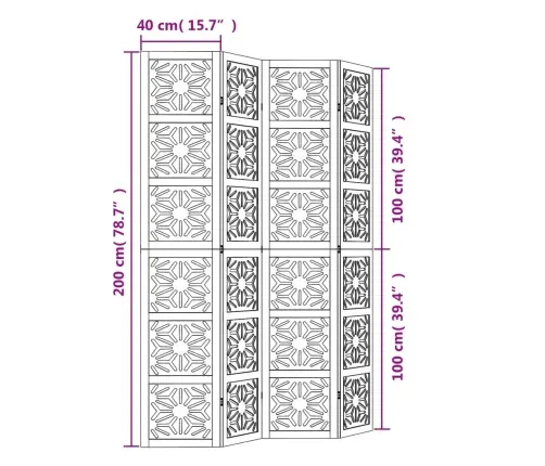 4-Paneļu Istabas Aizslietnis, Brūns Un Melns, Masīvkoks Vidaxl