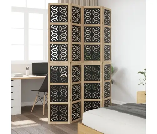 4-Paneļu Istabas Aizslietnis, Brūns Un Melns, Masīvkoks Vidaxl