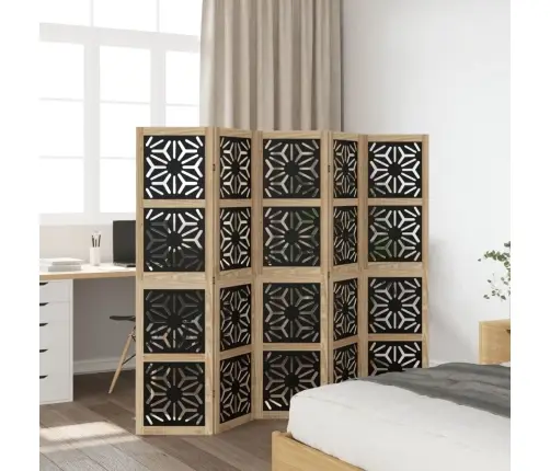 5-Paneļu Istabas Aizslietnis, Brūns Un Melns, Masīvkoks Vidaxl