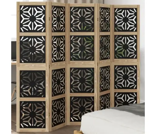 5-Paneļu Istabas Aizslietnis, Brūns Un Melns, Masīvkoks Vidaxl