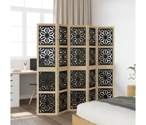 5-Paneļu Istabas Aizslietnis, Brūns Un Melns, Masīvkoks Vidaxl