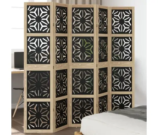 5-Paneļu Istabas Aizslietnis, Brūns Un Melns, Masīvkoks Vidaxl