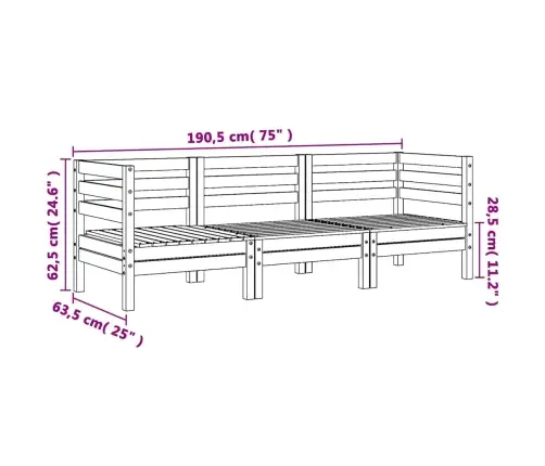 Trivietė Sodo Sofa, Pušies Medienos Masyvas