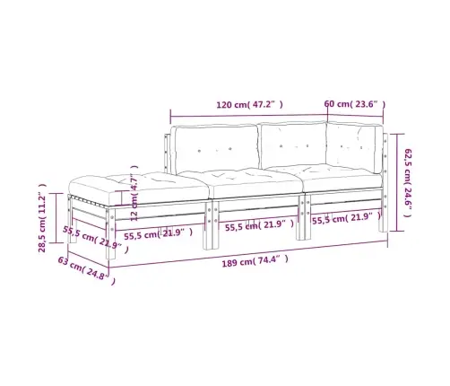 3-Vietīgs Dārza Dīvāns Ar Kājsoliņu Un Matračiem Vidaxl
