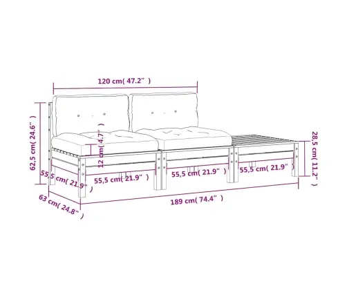 2-Vietīgs Dārza Dīvāns Ar Kājsoliņu Un Matračiem Vidaxl