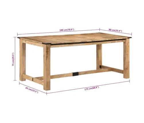 Virtuves Galds, 180X90X75 Cm, Mango Masīvkoks Vidaxl