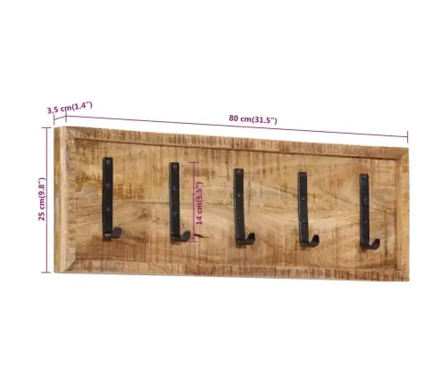 Sienas Drēbju Pakaramais Ar 5 Āķiem, Mango Masīvkoks Vidaxl