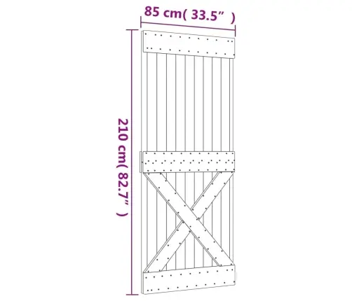 Stumdomos Durys Su Įrangos Rinkiniu, 85X210cm Pušies Masyvas