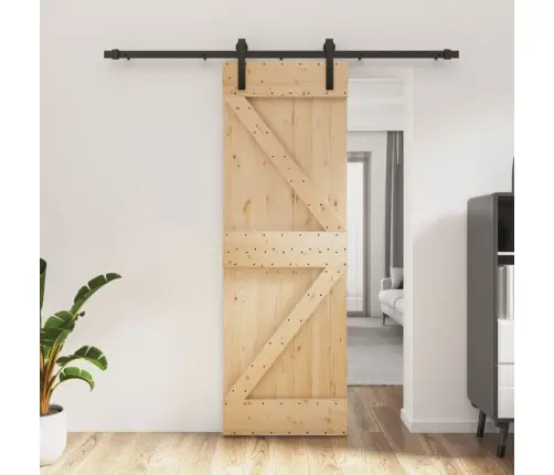 Stumdomos Durys Su Įrangos Rinkiniu, 70X210cm Pušies Masyvas