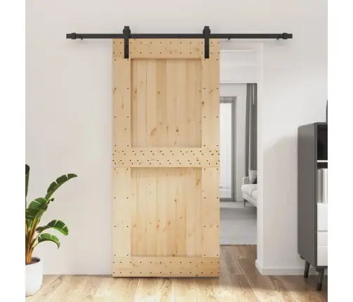 Stumdomos Durys Su Įrangos Rinkiniu, 95X210cm Pušies Masyvas