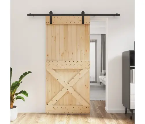 Bīdāmās Durvis Ar Stiprinājumiem, 95X210 Cm, Priedes Masīvkoks Vidaxl