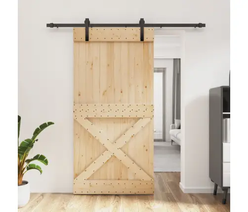 Stumdomos Durys Su Įrangos Rinkiniu, 100X210cm Pušies Masyvas