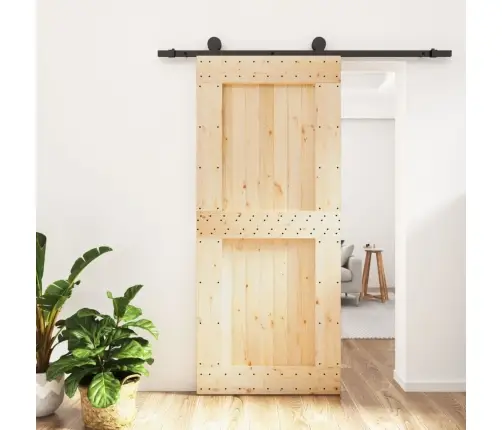 Stumdomos Durys Su Įrangos Rinkiniu, 90X210cm Pušies Masyvas