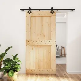 Stumdomos Durys Su Įrangos Rinkiniu, 100X210cm Pušies Masyvas