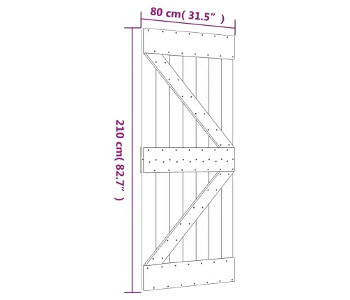 Bīdāmās Durvis Ar Stiprinājumiem, 80X210 Cm, Priedes Masīvkoks Vidaxl