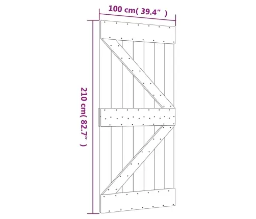 Bīdāmās Durvis Ar Stiprinājumiem, 100X210 Cm, Priedes Masīvkoks Vidaxl