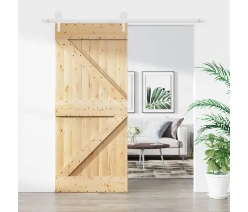 Stumdomos Durys Su Įrangos Rinkiniu, 90X210cm Pušies Masyvas