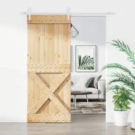 Bīdāmās Durvis Ar Stiprinājumiem, 85X210 Cm, Priedes Masīvkoks Vidaxl