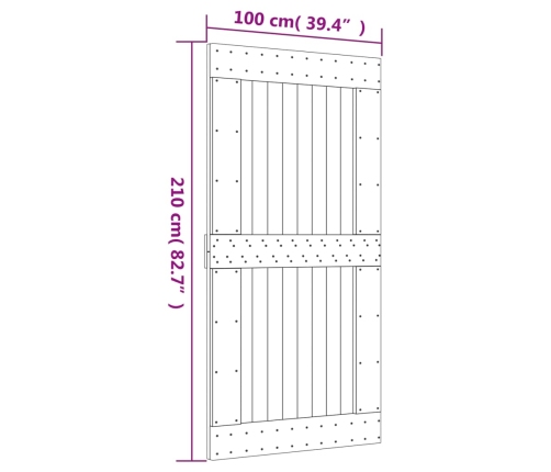 Bīdāmās Durvis Ar Stiprinājumiem, 100X210 Cm, Priedes Masīvkoks Vidaxl