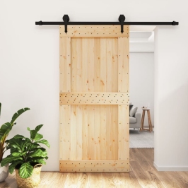 Bīdāmās Durvis Ar Stiprinājumiem, 100X210 Cm, Priedes Masīvkoks Vidaxl