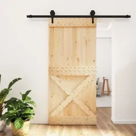 Bīdāmās Durvis Ar Stiprinājumiem, 95X210 Cm, Priedes Masīvkoks Vidaxl