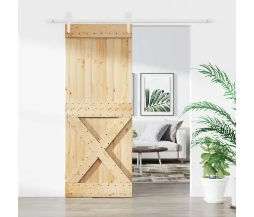 Stumdomos Durys Su Įrangos Rinkiniu, 90X210cm Pušies Masyvas