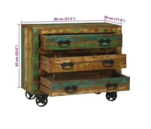 Puse Ar Atvilktni Brūna 80 X 30 X 65 Cm Pārstrādāts Masīvkoks Vidaxl