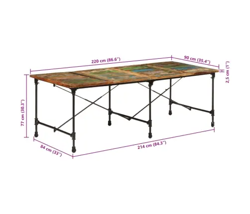 Söögilaud, 220 X 90 X 77 cm Taastatud Puit