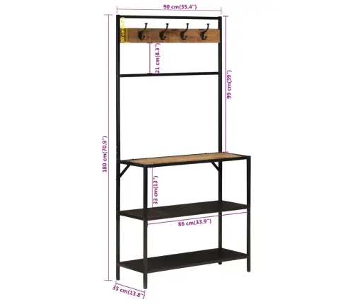 Riidenagi, 90 X 35 X 180 cm Mangopuit Ja Raud