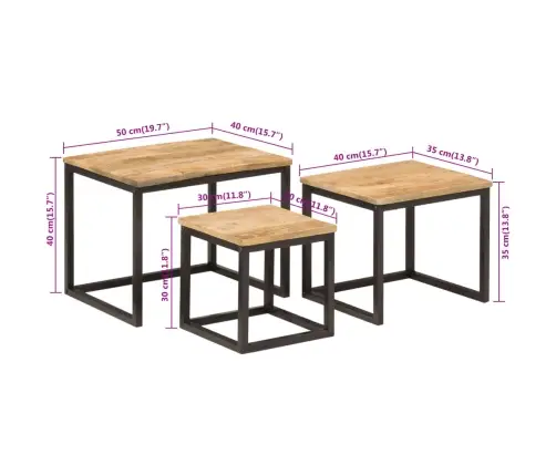 Kafijas Galdiņi, 3 Gab., Sabīdāmi, Mango Masīvkoks, Dzelzs Vidaxl