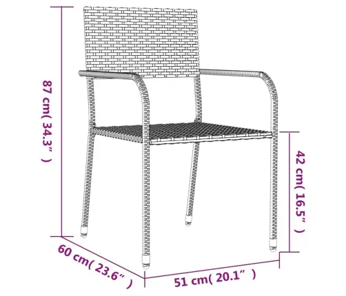 3-Daļīgs Dārza Mēbeļu Komplekts, Melna Pe Rotangpalma, Tērauds Vidaxl