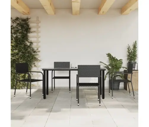 5-Osaline Aia Söögimööbli Komplekt, Must, Polürotang Ja Teras