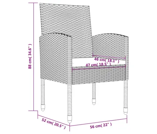 7-Daļīgs Dārza Mēbeļu Komplekts, Melns, Pe Rotangpalma, Tērauds Vidaxl