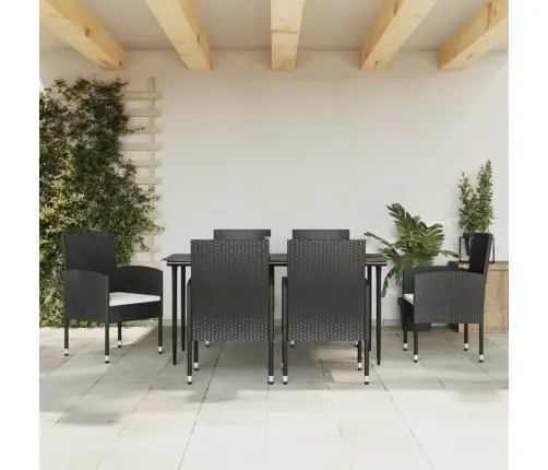 7-Daļīgs Dārza Mēbeļu Komplekts, Melns, Pe Rotangpalma, Tērauds Vidaxl