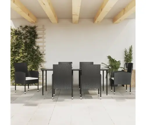 7-Daļīgs Dārza Mēbeļu Komplekts, Melns, Pe Rotangpalma, Tērauds Vidaxl