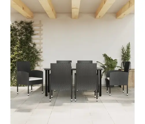 7-Daļīgs Dārza Mēbeļu Komplekts, Melns, Pe Rotangpalma, Tērauds Vidaxl