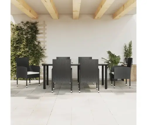 7-Daļīgs Dārza Mēbeļu Komplekts, Melns, Pe Rotangpalma, Tērauds Vidaxl