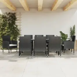 9-Osaline Aia Söögimööbli Komplekt, Must, Polürotang Ja Teras