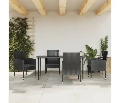 5-Daļīgs Dārza Mēbeļu Komplekts, Melns, Pe Rotangpalma, Tērauds Vidaxl