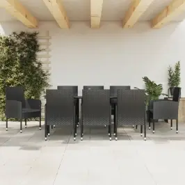 9-Osaline Aia Söögimööbli Komplekt, Must, Polürotang Ja Teras