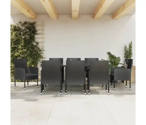 9-Osaline Aia Söögimööbli Komplekt, Must, Polürotang Ja Teras