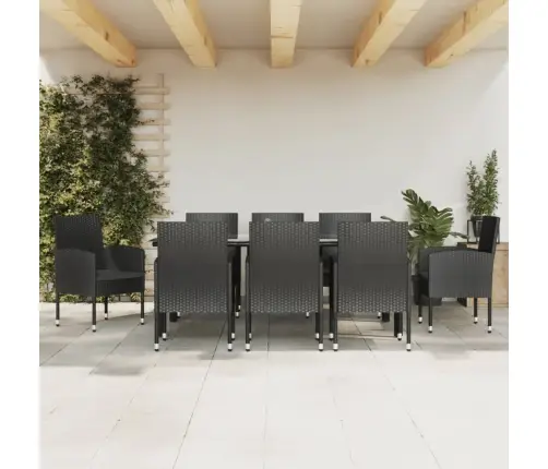 9-Daļīgs Dārza Mēbeļu Komplekts, Melns, Pe Rotangpalma Tērauds Vidaxl