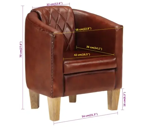 Atpūtas Krēsls, Brūns, Dabīgā Āda Vidaxl