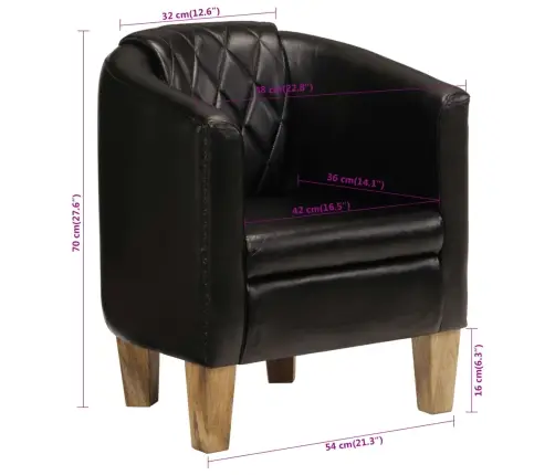 Atpūtas Krēsls, Melns, Dabīgā Āda Vidaxl