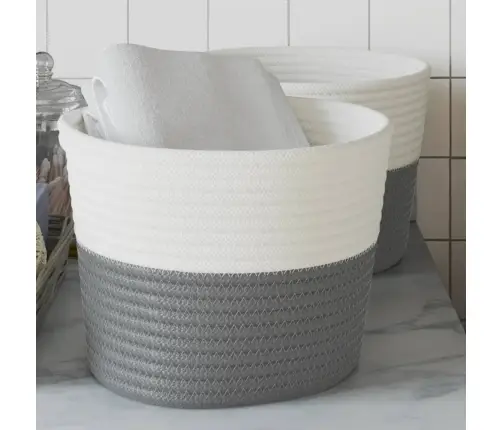 Uzglabāšanas Grozi, 2 Gab., Pelēks Ar Baltu, Ø24X18Cm, Kokvilna Vidaxl